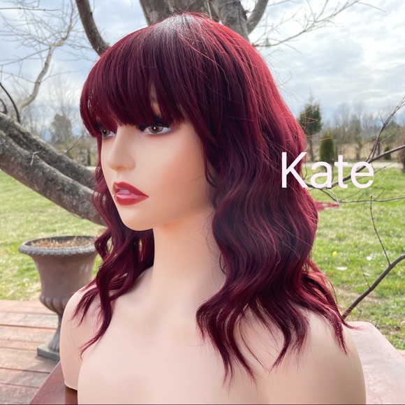 Human hair blend dark red wig - Picture 6 of 8